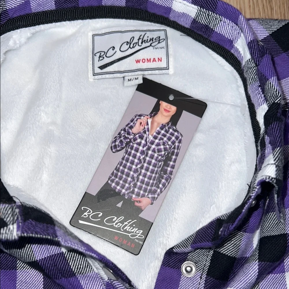 NWT - BC Clothing Casual Purple and Black Button Down Shirt - Picture 2 of 13